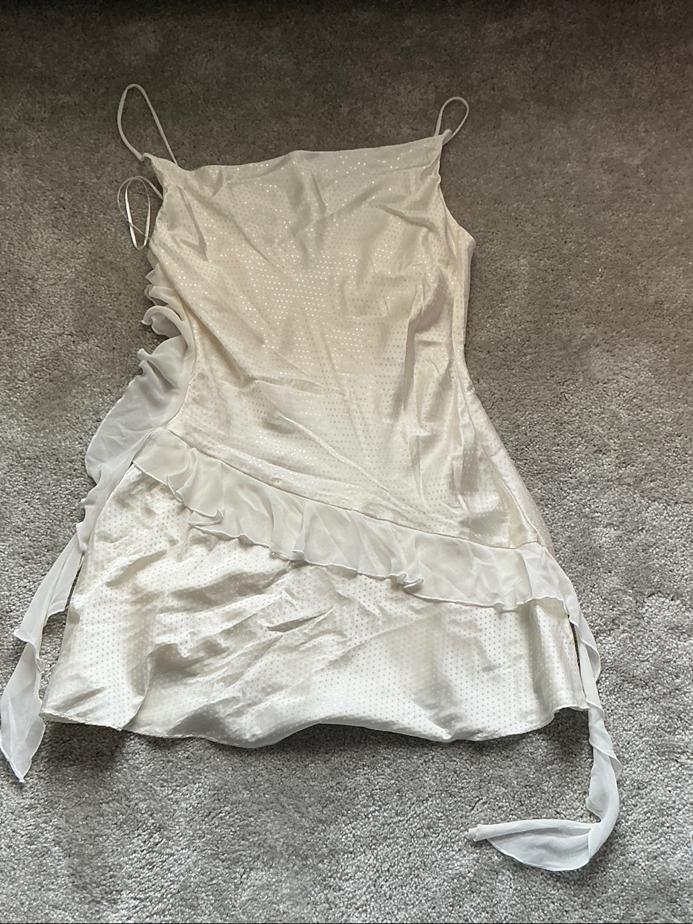 Zara Ivory Satin Ruffle Slip Dress - Women's